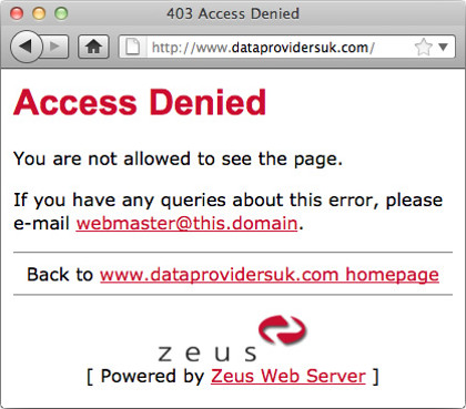 A screen dump of the Data Provider's UK's home page. The website can no longer be accessed.