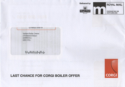 An envelope from Corgi, this time clearly identifiable as yet another piece of junk mail.