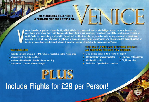 A scam mailing from Sugar Reef, promising a trip to Venice.